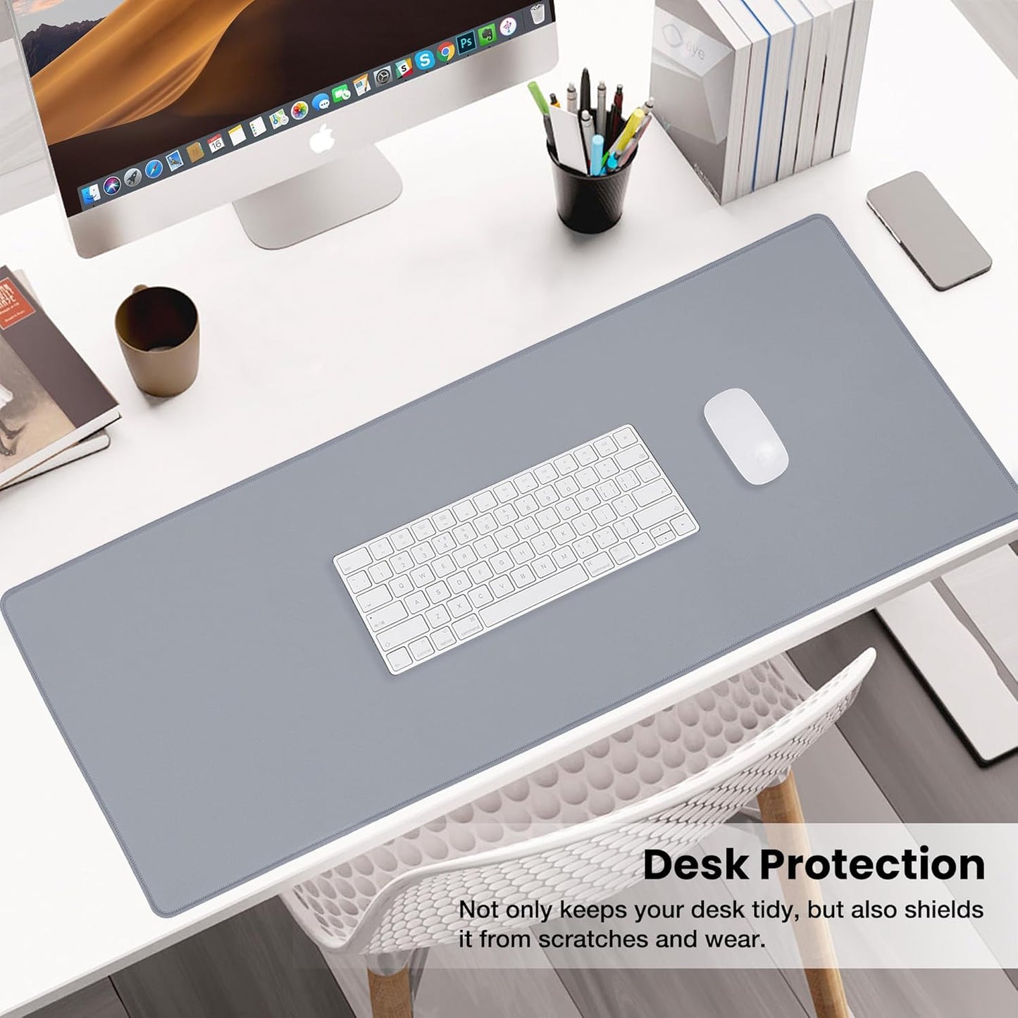 Waterproof Large Gaming Mouse Pad with Durable Stitched Edges,Non-Slip Rubber Base, Mouse Mat Desk Pad for Home Office Gaming, 35.4”X15.7”X0.12”, Gray