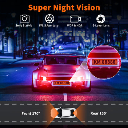 4K+1080P Dash Cam Front and Rear,Dual Dash Camera for Cars, with Built-In GPS, IR Night Vision, 1.47″ IPS Screen, Loop Recording, WDR, 24H Parking Mode