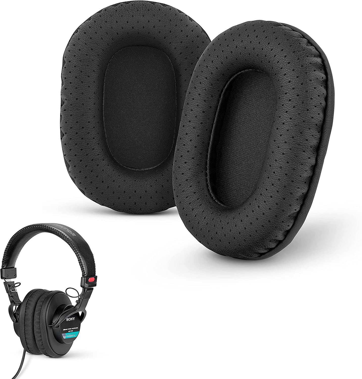 Perforated Replacement Earpads for Sony MDR 7506, V6 & CD900ST with Memory Foam Ear Pad & Suitable for Other on Ear Headphones (Black)