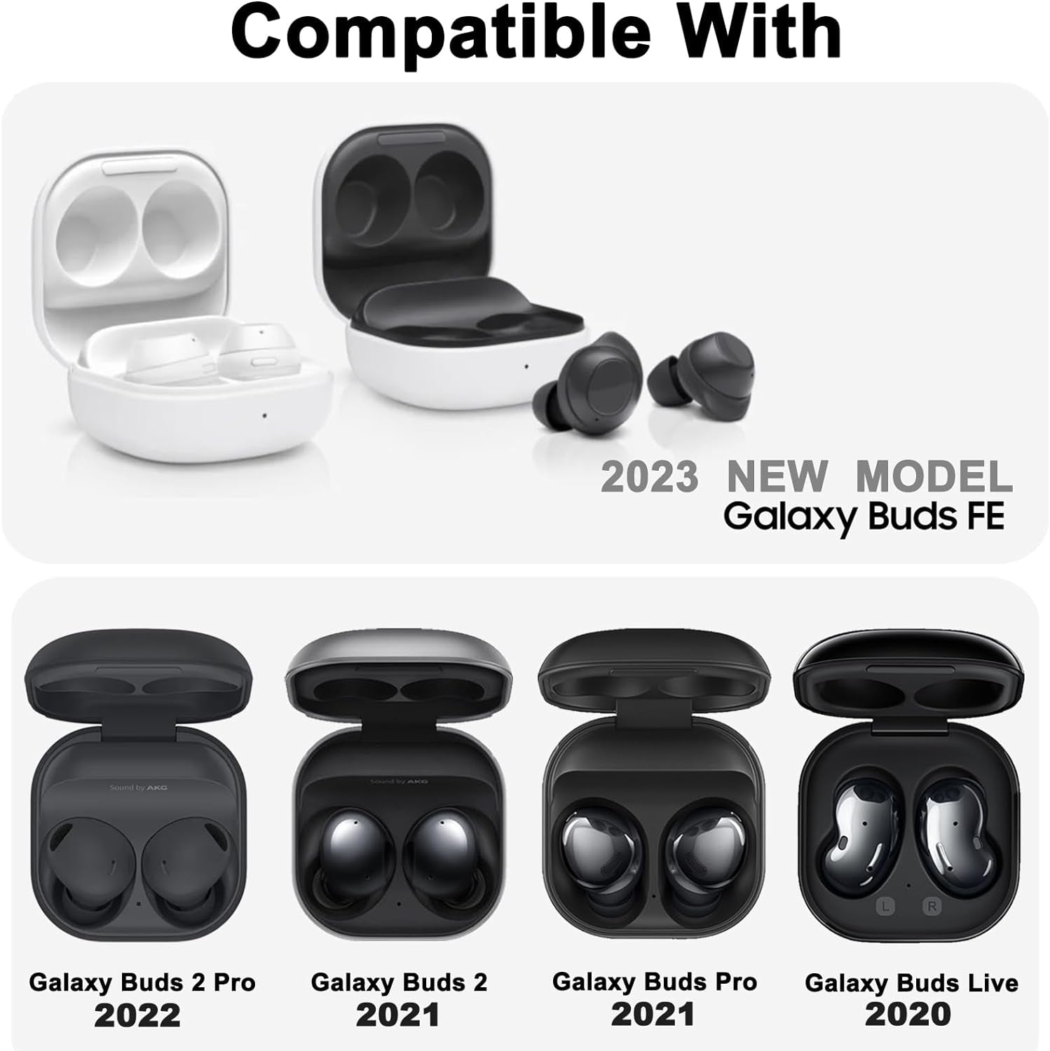 Case for Galaxy Buds FE Case 2023 / Galaxy Buds 2 Pro 2022/ Galaxy Buds 2 2021/ Galaxy Buds Pro 2021/ Galaxy Buds Live 2020, TPU Cover Metal Alloy Carrying Case with Keychain Clip, Black