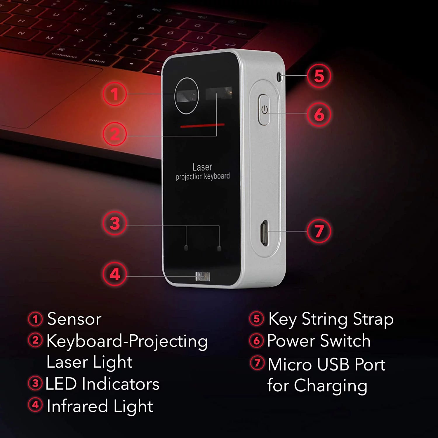 Laser Keyboard - Bluetooth Laser Projection Keyboard and Mouse for Iphone and Android Smartphones, Tablets, and More